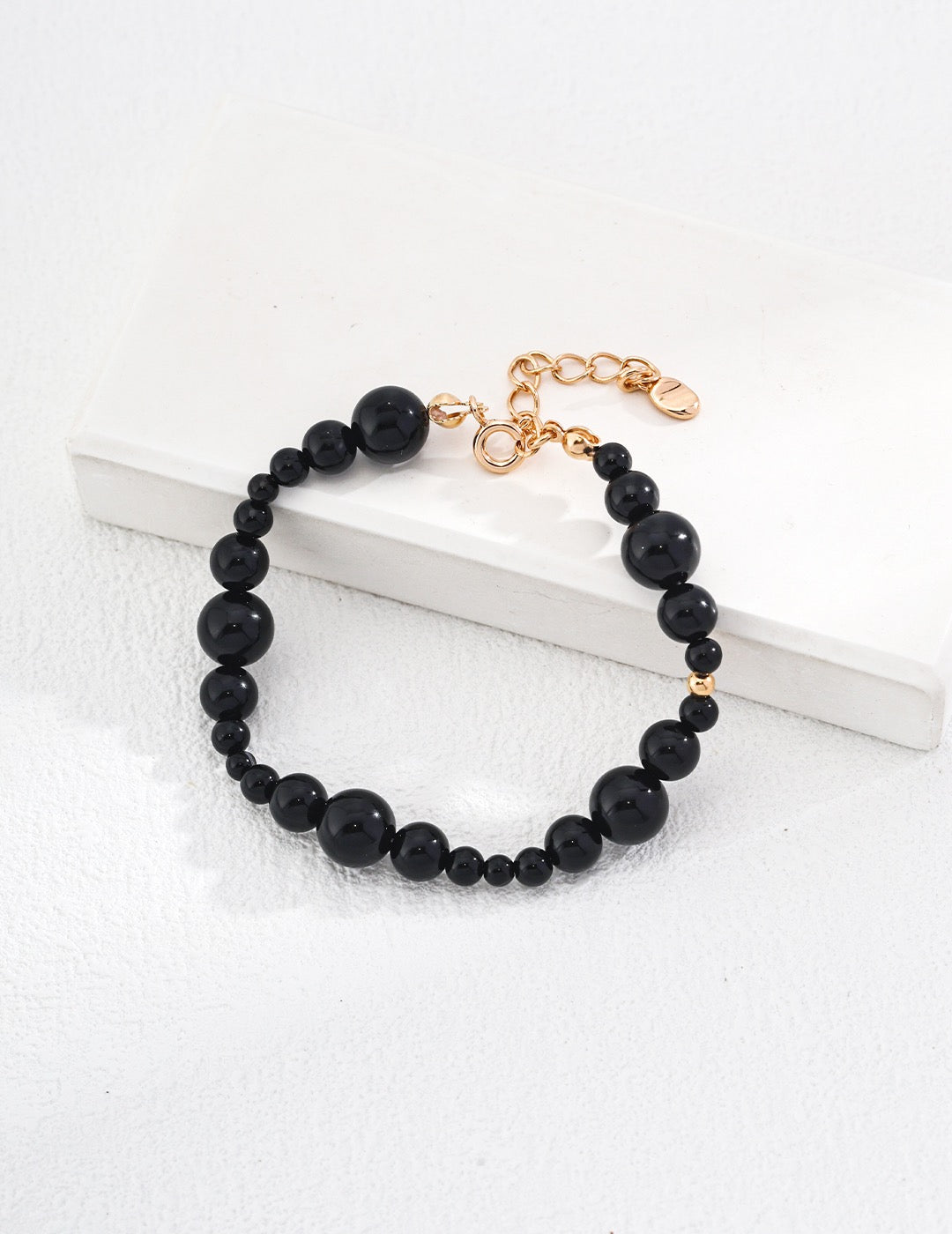 Adjustable 925 Sterling Silver 18K Gold-Plated Black Onyx Bracelet