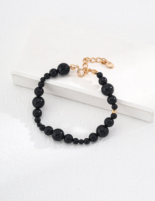 Adjustable 925 Sterling Silver 18K Gold-Plated Black Onyx Bracelet