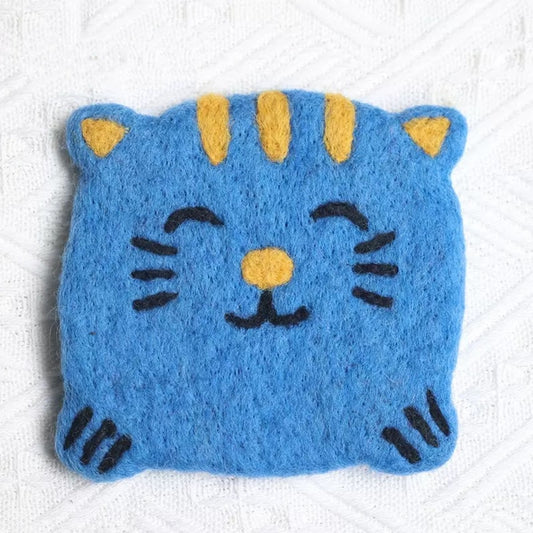 Eco-Friendly Blue Cat Coasters - Reusable Table Decor