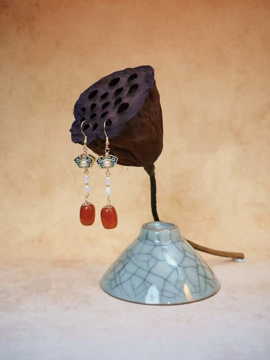 Elegant Agate & Freshwater Pearl Earrings – Gold-Plated Brass with 925 Sterling Silver Gold-Plated Ear Hooks