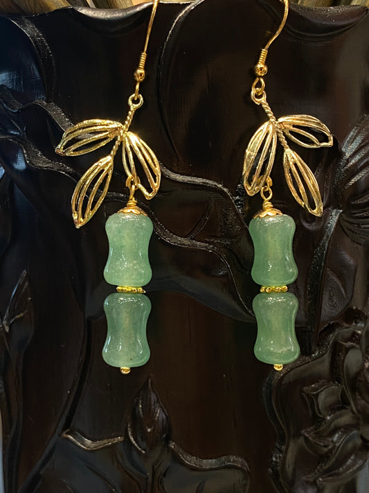 Luxurious Jade & Brass Gold Plated Earrings – Sterling Silver Gold Plated Hooks